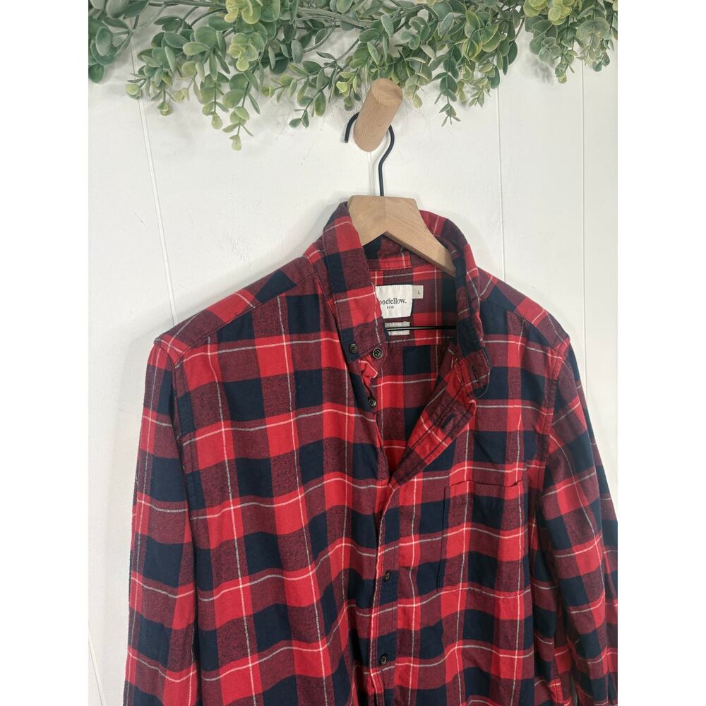 ❣️5/$25 Goodfellow Red Plaid Button Up Shirt Large Flannel Standard Fit - Picture 3 of 7